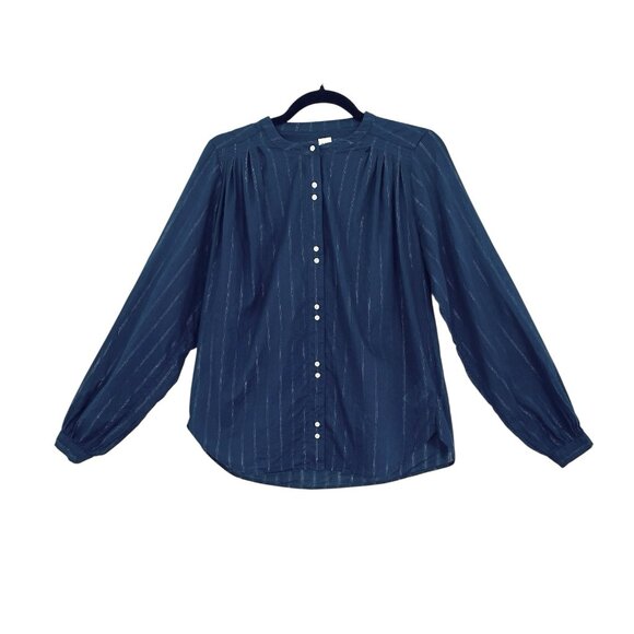 Gap Blue Metallic Stripe Pleated Shoulder Top - Picture 1 of 5